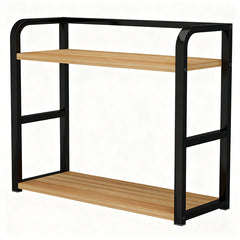 Two-Tier Coffee Bar Organizer for Kitchen Counter, Spice Rack, Versatile Mug Holder Display Stand, Accessory Storage Shelf with Hooks, Black
