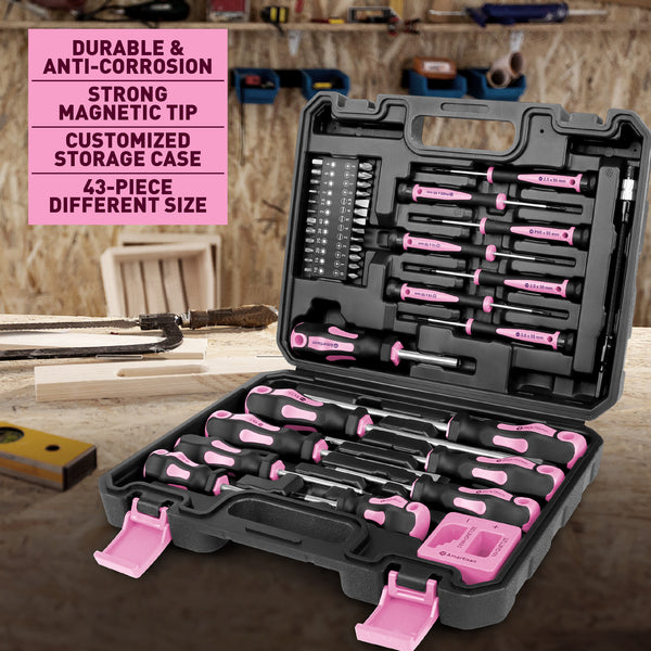 Amartisan 43pcs Magnetic Screwdriver Set with Case, Chrome Vanadium Steel, Includes Slotted, Phillips, Hex, Pozidriv, Torx & Precision Screwdrivers, Magnetizer/Demagnetizer, Flexible Shaft for Home Repair, DIY & Professional Use