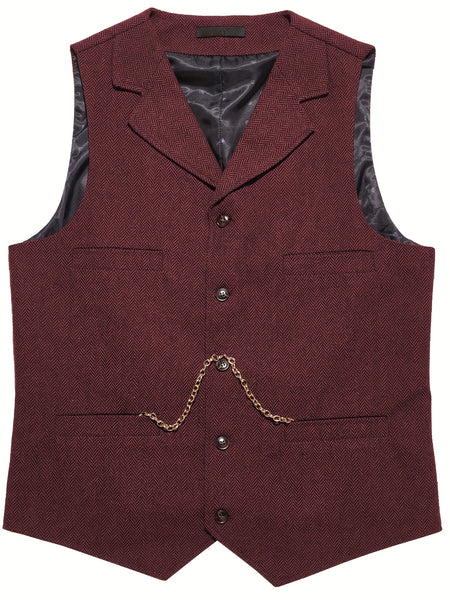 Men'S Vest Retro Fashion Groom Wedding Party Vest Men'S Herringbone Casual Business Waistcoat