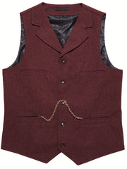 Men'S Vest Retro Fashion Groom Wedding Party Vest Men'S Herringbone Casual Business Waistcoat