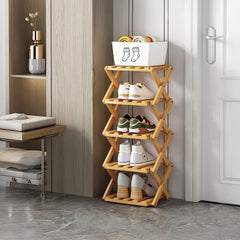 4/5/6/7 Tiers Bamboo Wooden Shoe Rack, Vertical Shoe Racks Storage Shelves Tall Shoe Tower, Collapsible Narrow Shoe Stand, Installation Free Folding X-Shape Shoe Racks Sneakers Slippers Holder Organizer, Multi Functional Shoe Rack Durable Footwear Cabinet