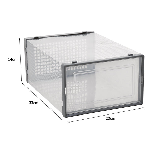 Pack of 12 Stackable Shoe Boxes Shoe Storage Organisers, Sturdy & Durable, Space Saving, Shoe Organizer Containers with Lids for Women/Men, Ideal for Entryway, Closet, Living Room, Bedroom, Office, Dorm, Fit Up To UK Size 9.5, 23x33x14cm