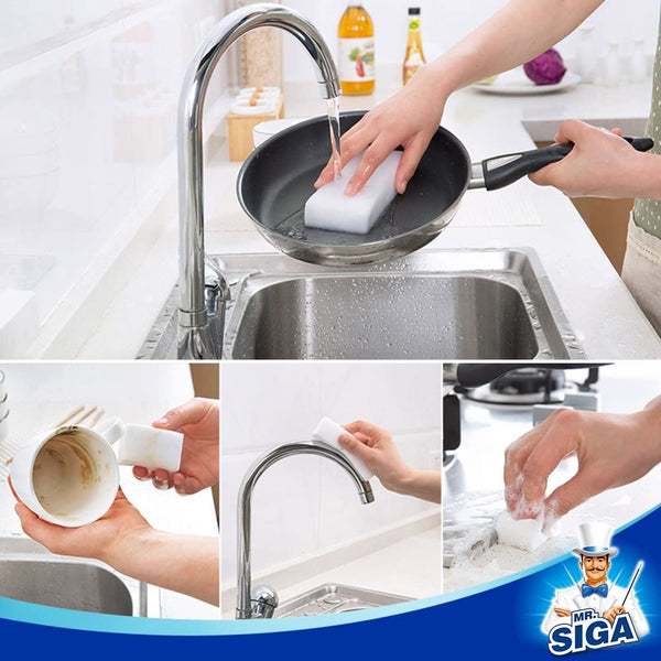 MR.SIGA Multi-Functional Eraser Sponge, Magic Cleaning Pads for Kitchen Household Cleaning, 12 Count, Size 4.7