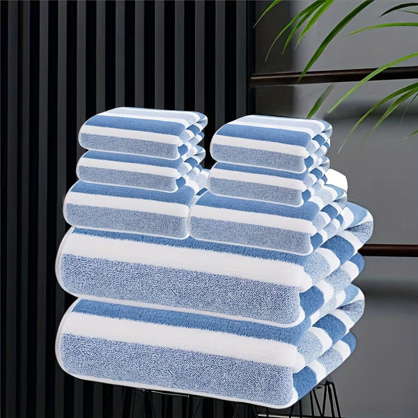 8-Piece Non-Shedding Super Absorbent Ultra-Soft Five Star Hotel Standard Two-Tone Striped Bath Towel Set