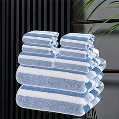 8-Piece Non-Shedding Super Absorbent Ultra-Soft Five Star Hotel Standard Two-Tone Striped Bath Towel Set