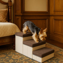 Foldable Dog Stairs, 3 Tier Pet Steps with Storage, Adjustable Dog Ramp for Bed and Sofa, Soft Flannel Pet Stairs for Small & Medium Dogs and Cats