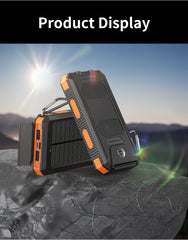 20000mAh Portable Solar Power Bank, Portable Solar Mobile Phone Charger, Camping External Battery Charger for Mobile Phones, 2 USB/ LED Flashlights with Compass for Outdoor Activities