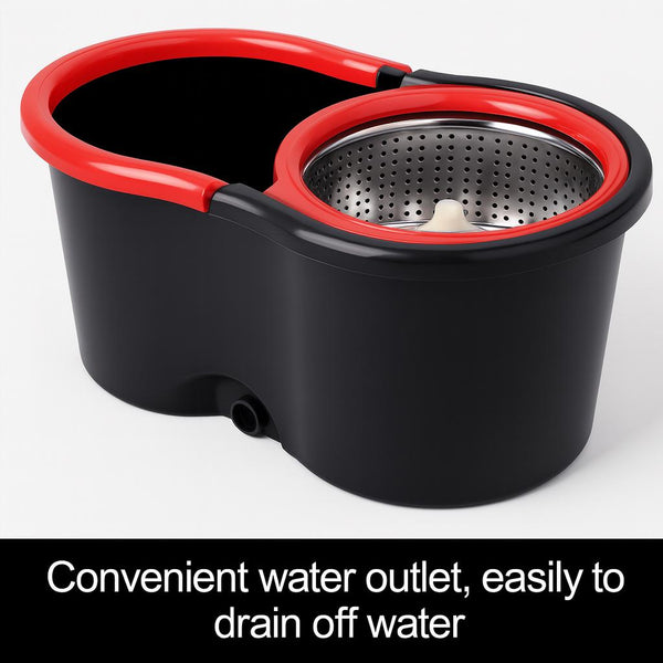 360° Spin Mop & Bucket Set with Wringer 2 Microfiber Heads Extendable Stainless Steel Handle Easy Clean Floor Mop for Home Kitchen Bathroom