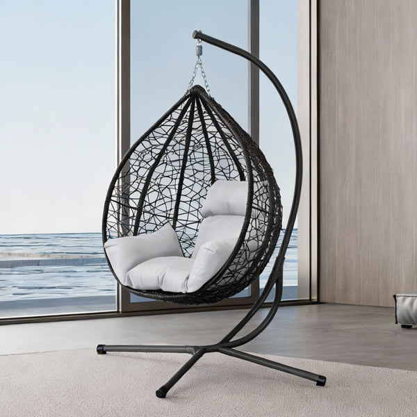 Garden Hanging Swing Egg Chair Patio Indoor Outdoor With Cushion & Stand Hammock Black & White