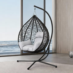Garden Hanging Swing Egg Chair Patio Indoor Outdoor With Cushion & Stand Hammock Black & White
