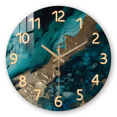 Green Marble Wooden Wall Silent Clock