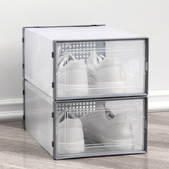 Pack of 12 Stackable Shoe Boxes Shoe Storage Organisers, Sturdy & Durable, Space Saving, Shoe Organizer Containers with Lids for Women/Men, Ideal for Entryway, Closet, Living Room, Bedroom, Office, Dorm, Fit Up To UK Size 9.5, 23x33x14cm