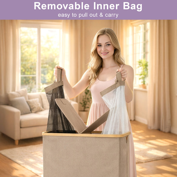 140L Lid Laundry Basket with Extra large Washing with 2 Removable Laundry Bags