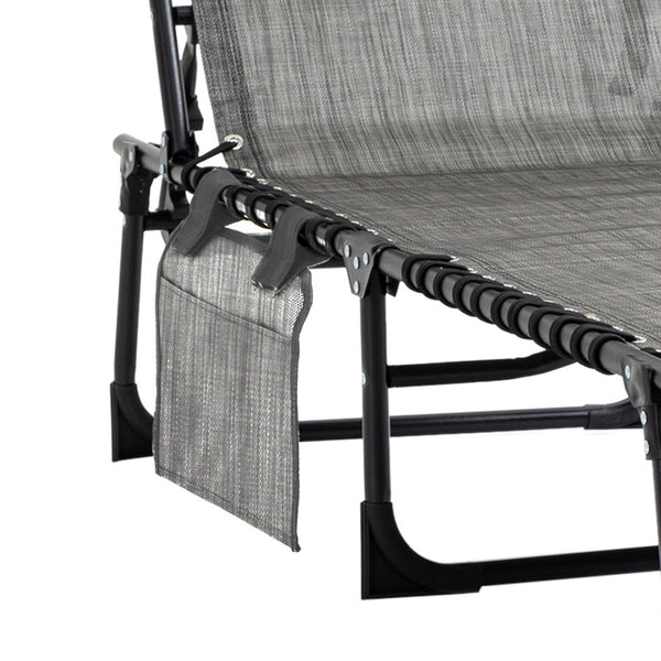 Portable Sun Lounger, Folding Camping Bed with Side Pocket and Pillow for Patio