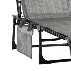 Portable Sun Lounger, Folding Camping Bed with Side Pocket and Pillow for Patio