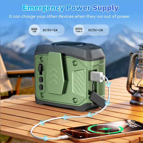 7W Brushless Turbo Dual Motor Waist Fan, 100-Speed Levels, 6000mAh Rechargeable with Phone Charging, LED Display, Flashlight, Desktop Stand & Lanyard, Multiple Wearing Modes for Outdoor Camping Hiking Fishing