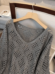 Plus Size - Plus Size - Plus Size Women'S Cashew Flower Loose Temperament Hollow Round Neck Pullover Long Sleeve Sweater