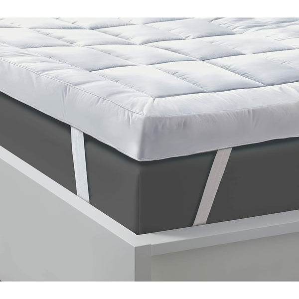 1pc Hotel Quality Mattress Topper - 4-Inch/10cm Thick Plush Bed Pad with Quilted Cover, Compatible for Single/Double/King Beds, Machine Washable White Mattress (Elastic Straps for Secure Fit)