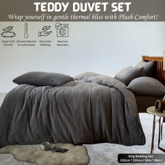 Teddy Bear Fleece Duvet Cover Set | Single Double King Size Bedding | Super Soft Plush Quilt Cover with Pillowcases | Warm Cosy Thermal Fluffy Set for Cold Nights | Easy Care & Durable Comfort | Luxury Teddy Fleece Bed Cover for Bedroom Warmth & Style | F