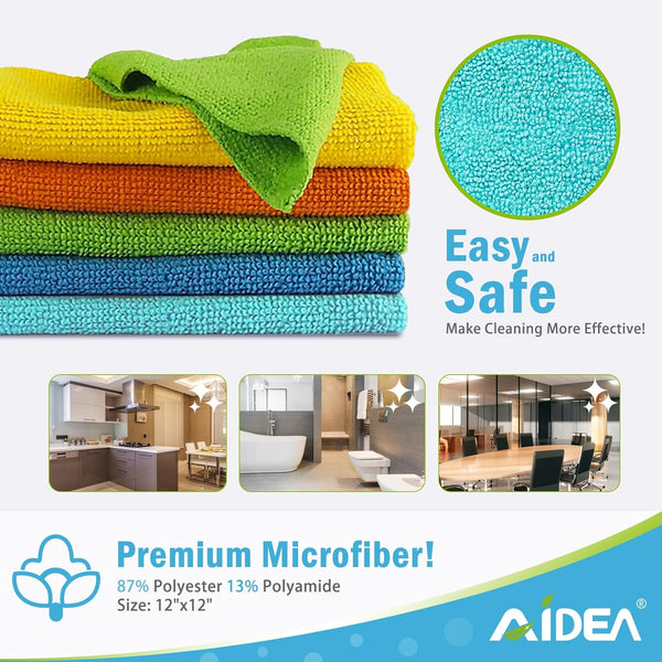 AIDEA Microfibre Cloth Pack of 8, Multifunctional Reusable Cleaning Cloths, Lint Free Streak Free Washable Cloth Duster for House, Kitchen, Car, Motorbike, Windows 30 X 30 Cm