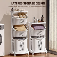 2-Tier/4-Tier Rolling Laundry Cart with Removable Baskets - Heavy-Duty Plastic Frame & Wheeled Hamper Organizer, Modern Bathroom Storage Cart Suitable for,, Dorm, Hotel - Space-Saving Clothes Sorting System, Laundry Baskets
