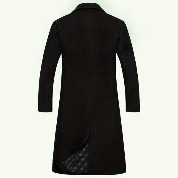 New Autumn/Winter Tweed Overcoat for Men, Long Length, Painted Finish, Warm and Thickened Tweed Outerwear, Men's Casual Wool Blend Jacket Trench Coat