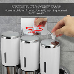 Household Three-Head Wall-Mounted Soap Dispenser Manual Press Shampoo Shower Gel Bathroom Liquid Soap Storage Box White