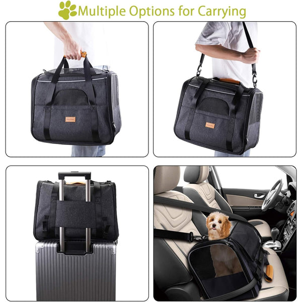 Portable Pet Carrier Bag, Top Opening, Removable Mat and Breathable Mesh, Foldable Transport Carrier for Dogs and Cats, with Shoulder Strap and Pet Bowl, Grey