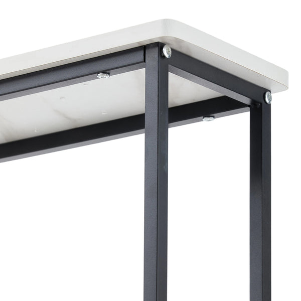 Sofa Side Table for Narrow Spaces, 2-Tier White Marble & Black Steel Shelf, 80cm Slim Console for Behind Couch, Organizer for Remote, Books, Living Room, 80*20*100cm
