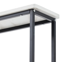 Sofa Side Table for Narrow Spaces, 2-Tier White Marble & Black Steel Shelf, 80cm Slim Console for Behind Couch, Organizer for Remote, Books, Living Room, 80*20*100cm