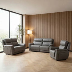 Oscar Grey Leather Power Reclining Large 2 Seater Sofa with Power Headrest