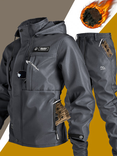 Men's -Lined Set: Jacket Outerwear, Casual, Warm, Windproof, Autumn/Winter Jacket, Composite Jacket Set for Tactical Outdoor Hiking
