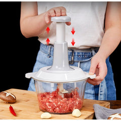 1pc 2 Litre Heavy-Duty Manual Food Chopper with Quick Press Lever - Heavy Base, Clear Cup for Tracking, for Vegetables, Fruits, Herbs, Salsa, Garlic, Pesto - Kitchen Essentials, Home Cooking, Party Prep - Ideal Gift for Cooks, Vegetable Chopping, Compact