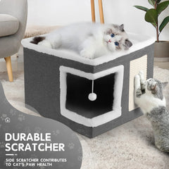 1pc Large Cat Cube House Cosy Foldable Bed Pet Cave Furry Soft Cushions Scratch Pads 42X42X36CM