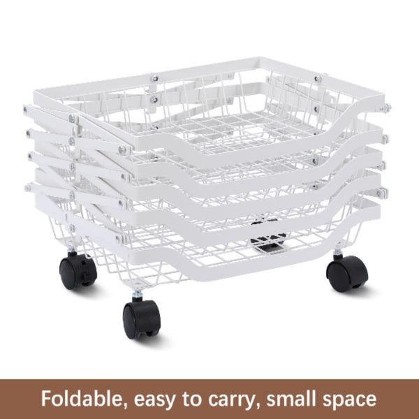 Foldable Kitchen Organizer Cart with 360° Rotating & Multi-Tier Shelves, Large Capacity Metal Vegetable Cart & Organiser - Portable, Space-Saving Storage for Pantry, Utility Room & Kitchen