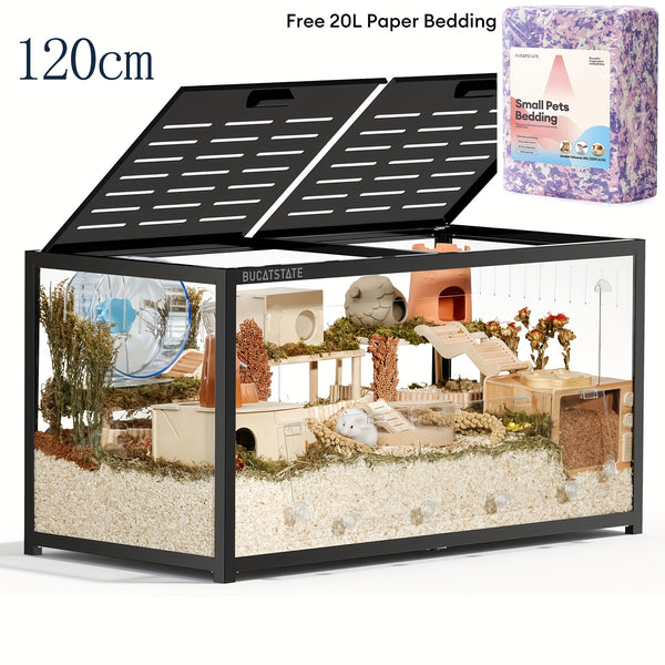 BUCATSTATE Hamster Cage 3.0: 100/120cm(Only 120cm Free 20L Paper Bedding) Spacious Stackable Metal Cage for Dwarf And Syrian Hamsters, Gerbils, And Mice Easy Top Access And Quick Assembly, Hamster Accessories