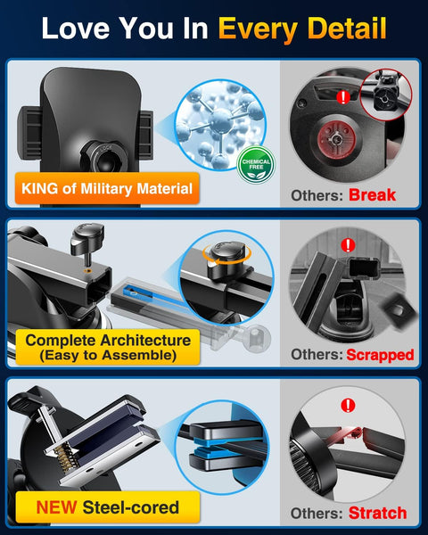 VANMASS BEST Car Phone Holder 2025 【85+ LBS Strongest Suction & True Military-Grade】 Rotatable Universal Mobile Phone Mount Dashboard Windscreen Vent Automobile for Iphone 16 Pro Max 15 14 13 Samsung