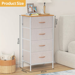 4-Drawer Chest Of Drawers with Metal Frame & MDF Wooden Top, Adjustable Feet, Anti-Tip Safety, Spacious Storage Unit for Bedroom Or Living Room (45x30x91cm/ 17.7x11.8x35.8inch)