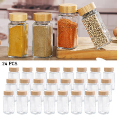 24pcs Glass Spice Jars Bamboo and Plastic Lids Storage Bottles Containers Pots Seasonings Container Canister with Shaker Lids