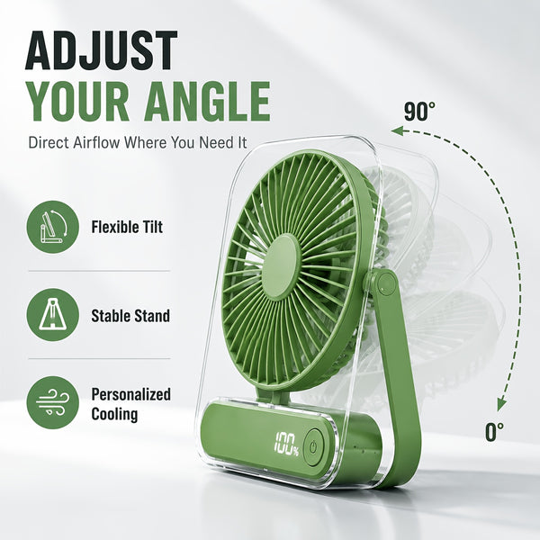 Mini Portable USB Fan Desktop Fan Rechargeable, Ultra-Quiet 5-Speed Adjustment Foldable 180 Degree Adjustable with LED Display for Office, Home, Outdoor, Camping And Travel