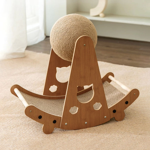 Cat Ball Scratcher with Solid Wood Stand Interactive Climbing Frame for Indoor Cats Durable Handwrapped Protecting Furniture Fun Exercise for Kittens and Pets