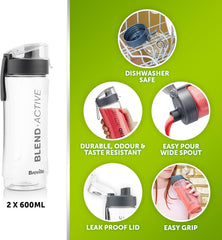 Breville Blend Active Personal Blender & Smoothie Maker | 350W | 2 Portable Blend Active Bottles (600Ml) | Leak Proof Lids | White & Green [VBL246]