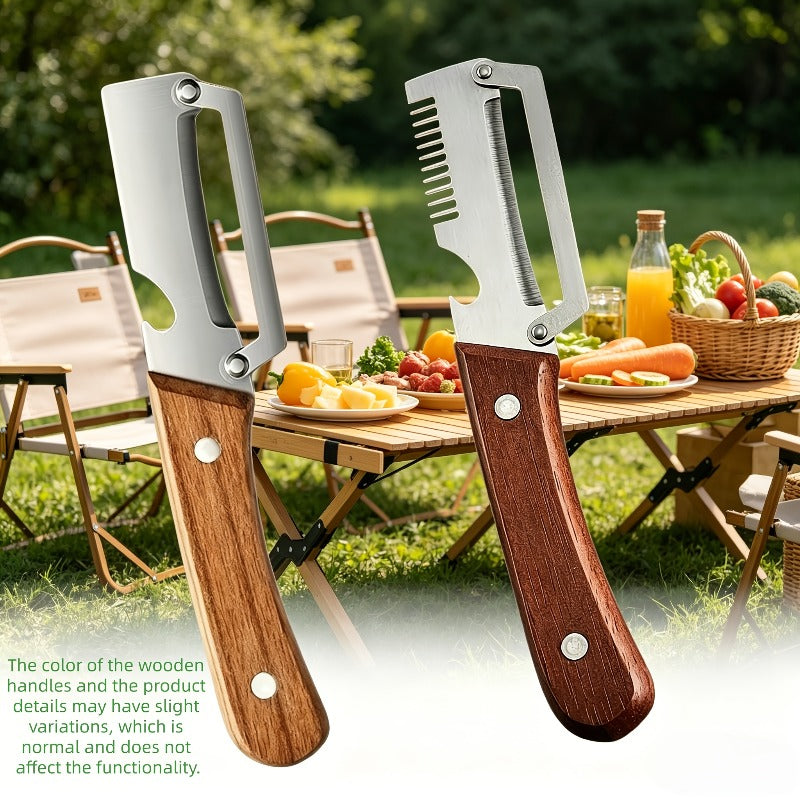 2pcs Stainless Steel Peeler And Slicer with Wooden Handle And Ideal for Sugarcane, Fruits, And Vegetables | Multifunctional, Durable Peeling Tool And Vegetable Slicer, Perfect for Parties And Picnics