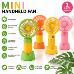 Mini Handheld Fan USB Rechargeable Portable Cooling Fan with Stand – Lightweight Personal Desk Fan, Assorted Colours, 1 Piece