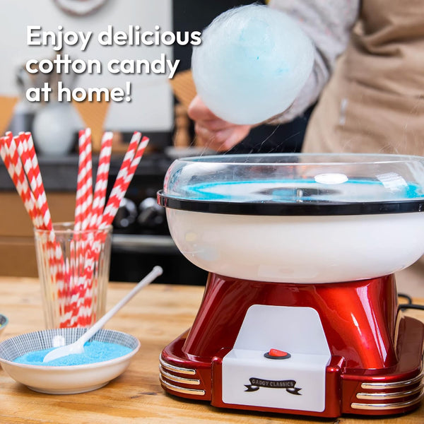Gadgy Candy Floss Machine for Kids & Adults, Retro Cotton Maker, Suitable for Sugar or Candies, Including 10 Candyfloss Sticks, 500W, Red & White