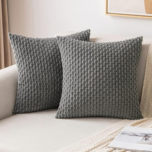 Set of 2 Luxury Corduroy Throw Pillow with Pillow Inserts, 18
