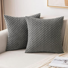 Set of 2 Luxury Corduroy Throw Pillow with Pillow Inserts, 18