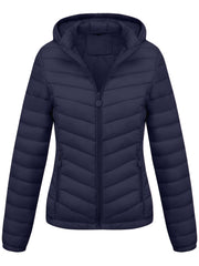 Women's Autumn/Winter Fashion Simple Versatile Lightweight Commuter Hooded Padded Coat with Pockets