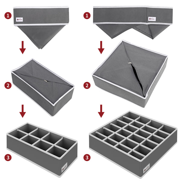 Vinsani Drawer Organiser Set of 4 Wardrobe Storage Dividers for Closet Undies Underwear Bra Socks Clothes Dresser Foldable Partitioned Cell Bedroom Storage Box