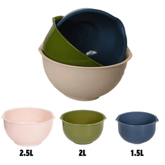 3-Piece Mixing Bowl Set – Nesting Kitchen Bowls with Pouring Spouts | Multi-Colour Prep and Serving Bowls in Three Sizes (2.5L, 2L, and 1.5L)
